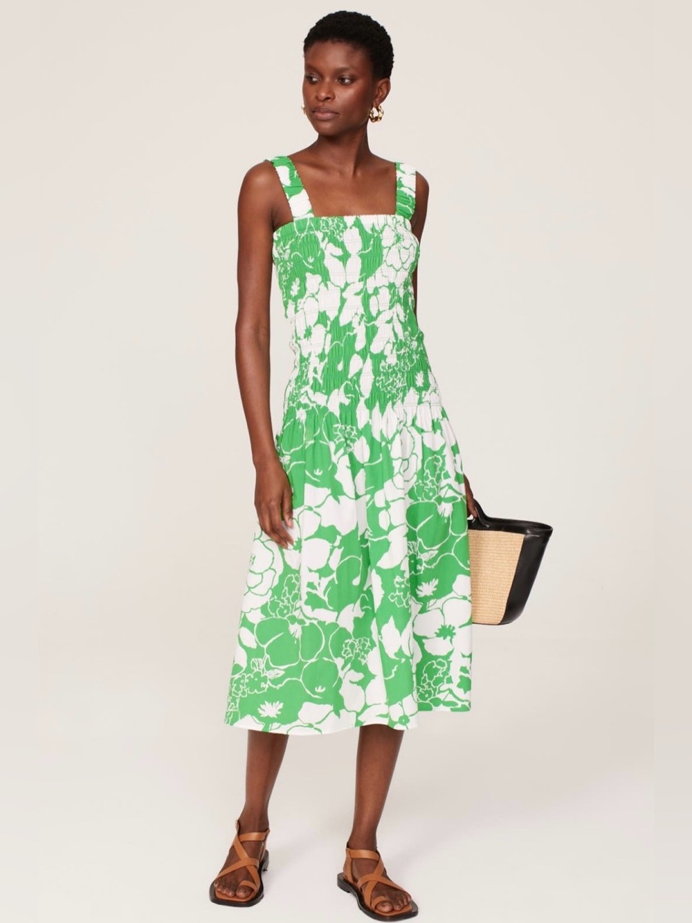 NWT Rails Seville Dress In Green Lotus Floral Smocked Bodice Drop Waist Size XS - Picture 3 of 12
